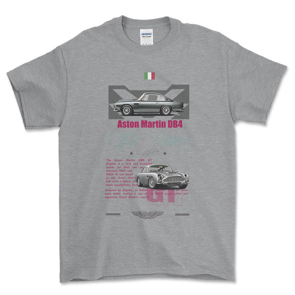 Aston Martin DB4 - Unisex T-Shirt , Bomuld-Beklædning-Aston Martin-Grå Sport-S-Forside-Garage Culture Shop- garage - man cave - merchandise
