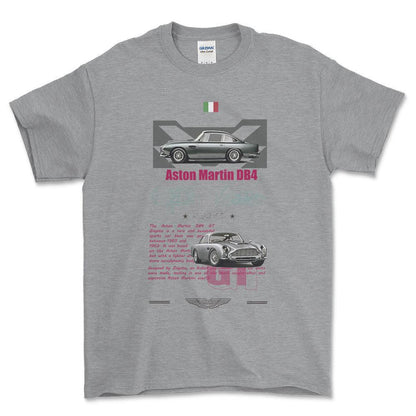 Aston Martin DB4 - Unisex T-Shirt , Bomuld-Beklædning-Aston Martin-Grå Sport-S-Forside-Garage Culture Shop- garage - man cave - merchandise