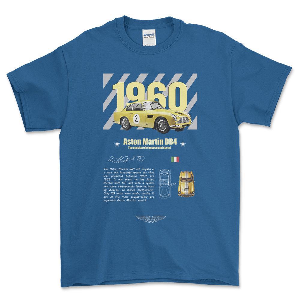 Aston Martin DB4 - Unisex T-Shirt , Bomuld-Beklædning-Aston Martin-Blå Royal-S-Forside-Garage Culture Shop- garage - man cave - merchandise