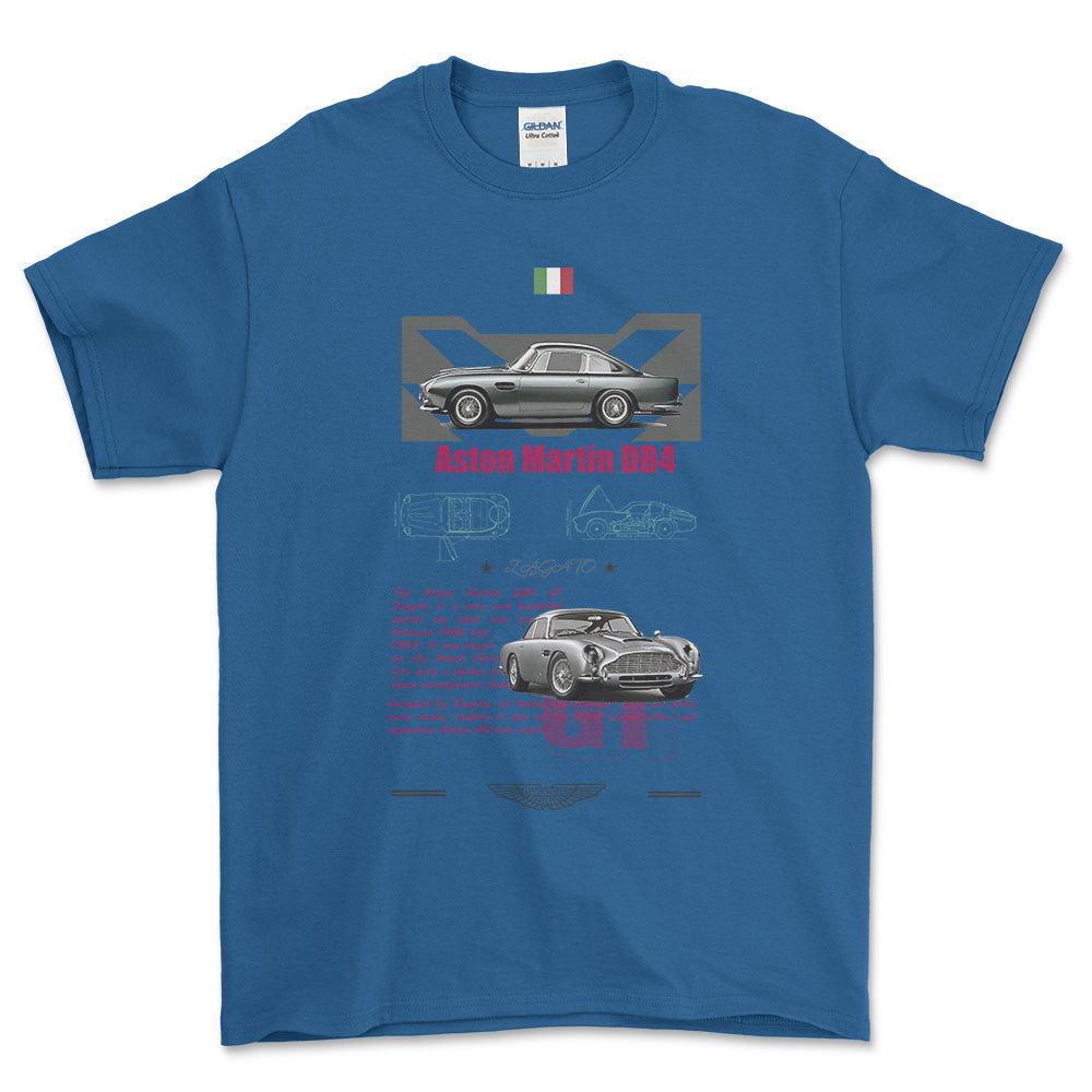 Aston Martin DB4 - Unisex T-Shirt , Bomuld-Beklædning-Aston Martin-Blå Royal-S-Forside-Garage Culture Shop- garage - man cave - merchandise