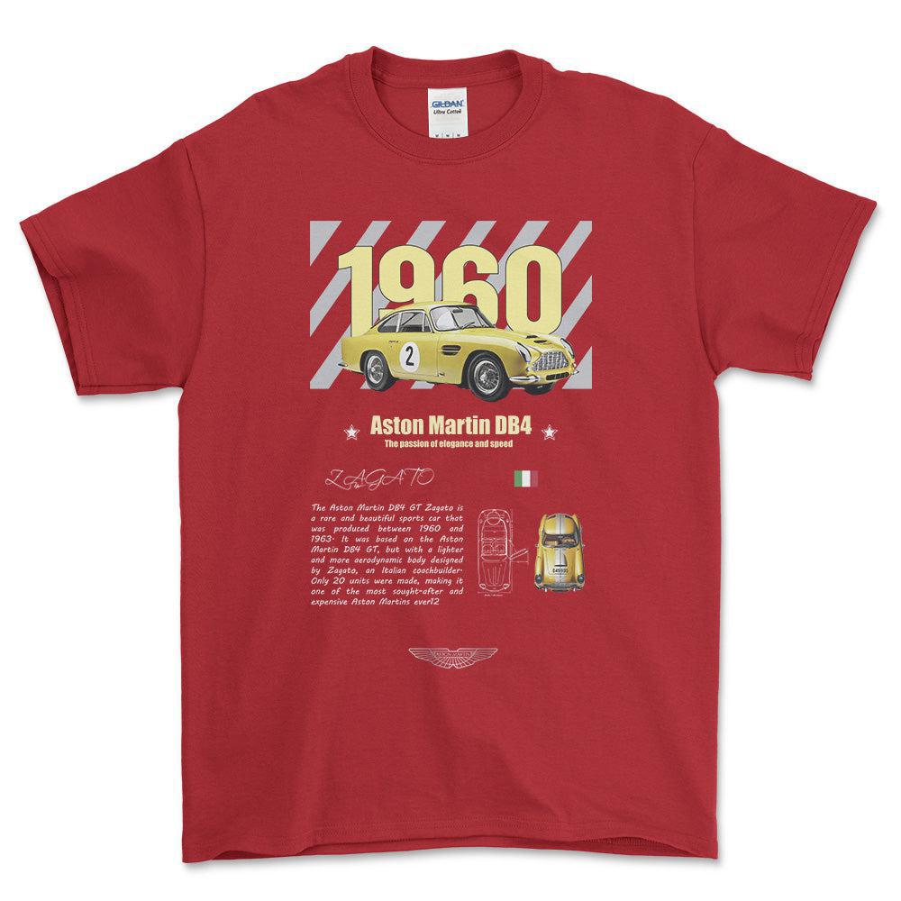 Aston Martin DB4 - Unisex T-Shirt , Bomuld-Beklædning-Aston Martin-Rød-S-Forside-Garage Culture Shop- garage - man cave - merchandise