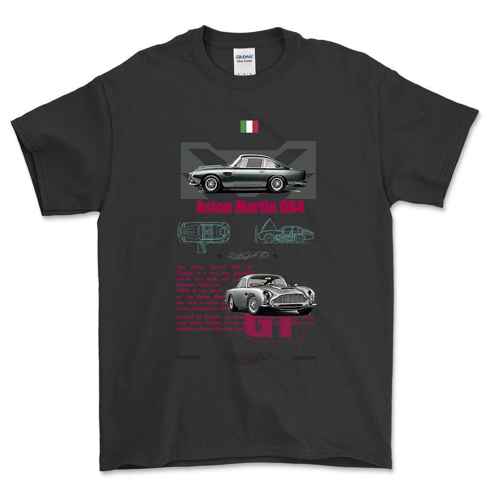 Aston Martin DB4 - Unisex T-Shirt , Bomuld-Beklædning-Aston Martin-Sort-S-Forside-Garage Culture Shop- garage - man cave - merchandise