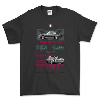 Aston Martin DB4 - Unisex T-Shirt , Bomuld-Beklædning-Aston Martin-Sort-S-Forside-Garage Culture Shop- garage - man cave - merchandise