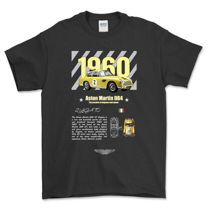 Aston Martin DB4 - Unisex T-Shirt , Bomuld-Beklædning-Aston Martin-Sort-S-Forside-Garage Culture Shop- garage - man cave - merchandise