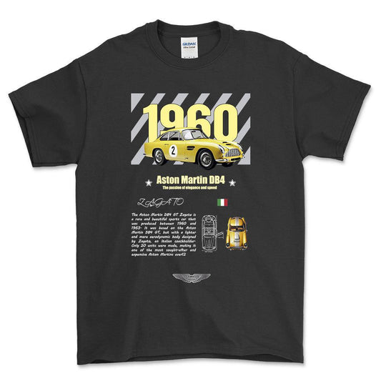 Aston Martin DB4 - Unisex T-Shirt , Bomuld-Beklædning-Aston Martin-Sort-S-Forside-Garage Culture Shop- garage - man cave - merchandise