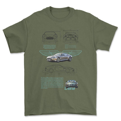 Aston Martin DB9 - Unisex T-Shirt , Bomuld-Beklædning-Aston Martin-Grøn Militær-S-Forside-Garage Culture Shop- garage - man cave - merchandise