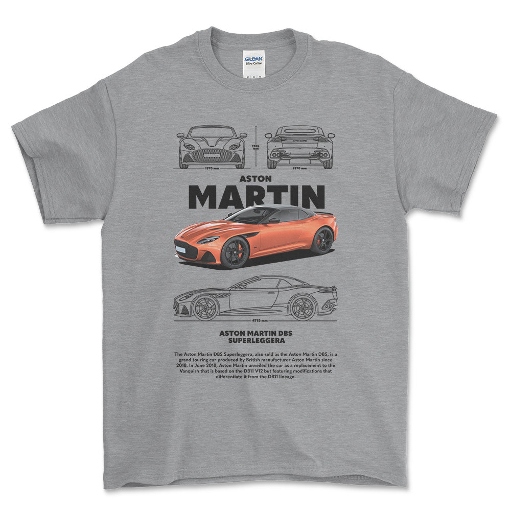 Aston Martin DBS - Unisex T-Shirt , Bomuld-Beklædning-Aston Martin-Grå Sport-S-Forside-Garage Culture Shop- garage - man cave - merchandise