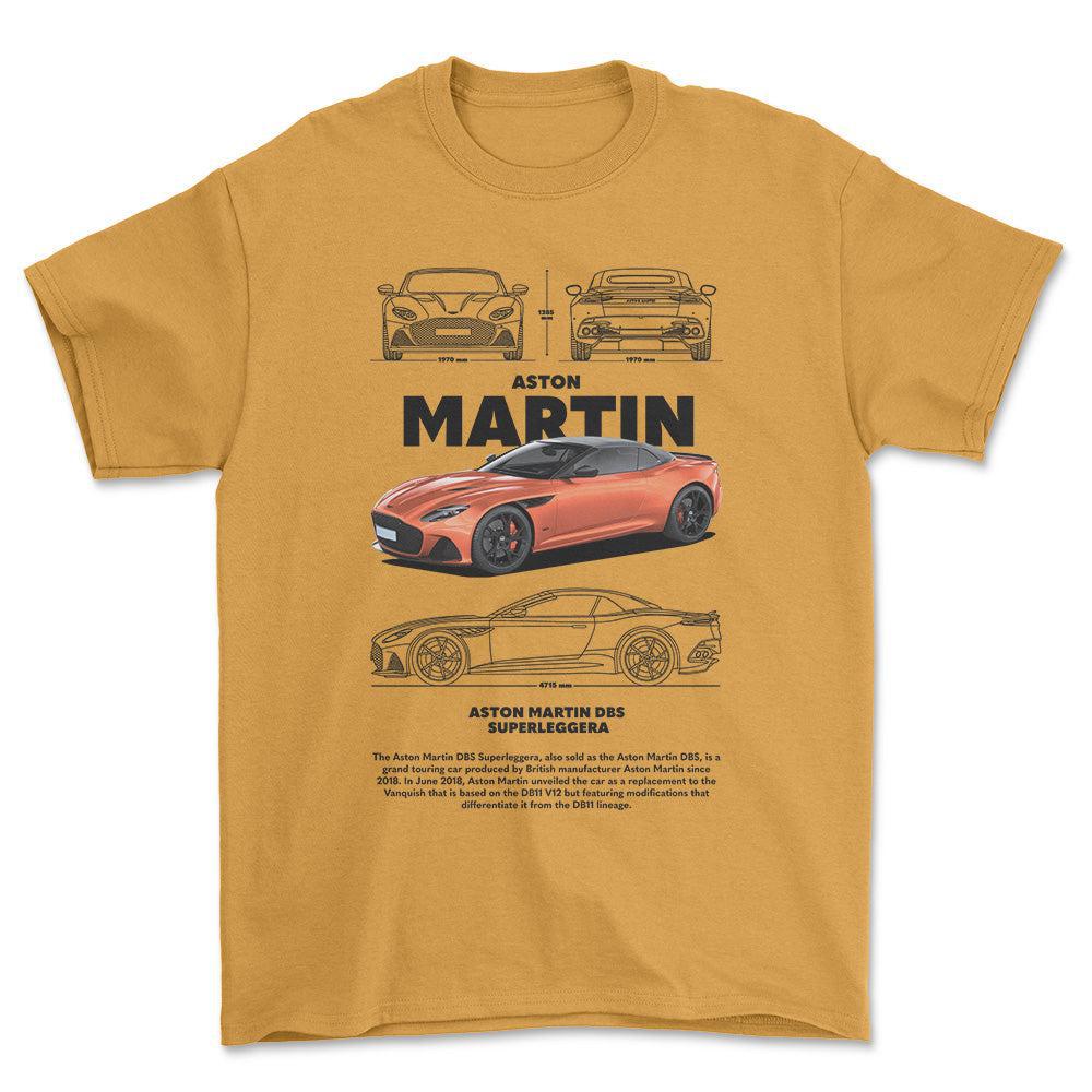 Aston Martin DBS - Unisex T-Shirt , Bomuld-Beklædning-Aston Martin-Guld-S-Forside-Garage Culture Shop- garage - man cave - merchandise