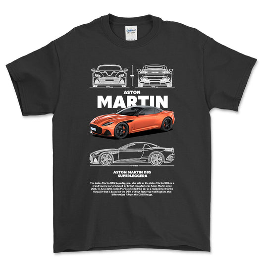 Aston Martin DBS - Unisex T-Shirt , Bomuld-Beklædning-Aston Martin-Sort-S-Forside-Garage Culture Shop- garage - man cave - merchandise