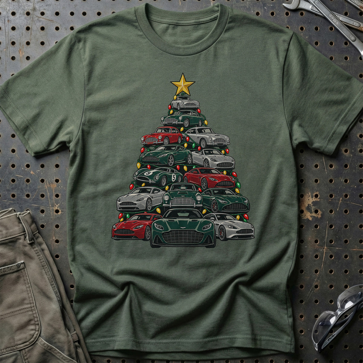 Aston Martin Juletræ T-Shirt-Beklædning-Aston Martin-Grøn Militær-S-Garage Culture Shop- garage - man cave - merchandise