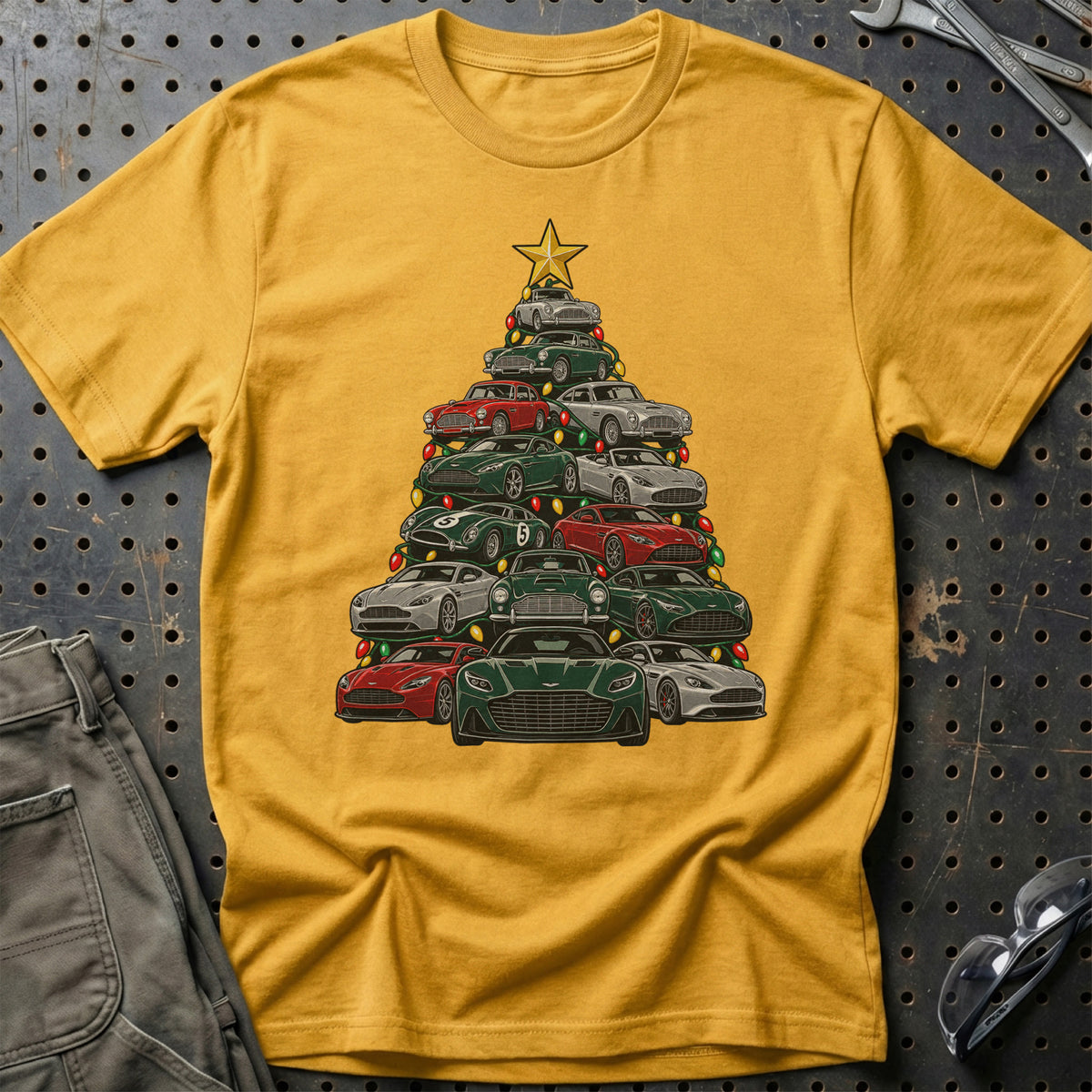 Aston Martin Juletræ T-Shirt-Beklædning-Aston Martin-Guld-S-Garage Culture Shop- garage - man cave - merchandise