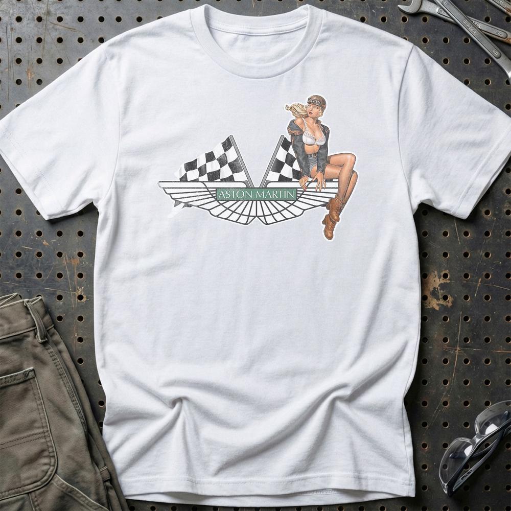 Aston Martin Pinup - Unisex T-Shirt , Bomuld-Beklædning-Aston Martin-Hvid-S-Garage Culture Shop- garage - man cave - merchandise