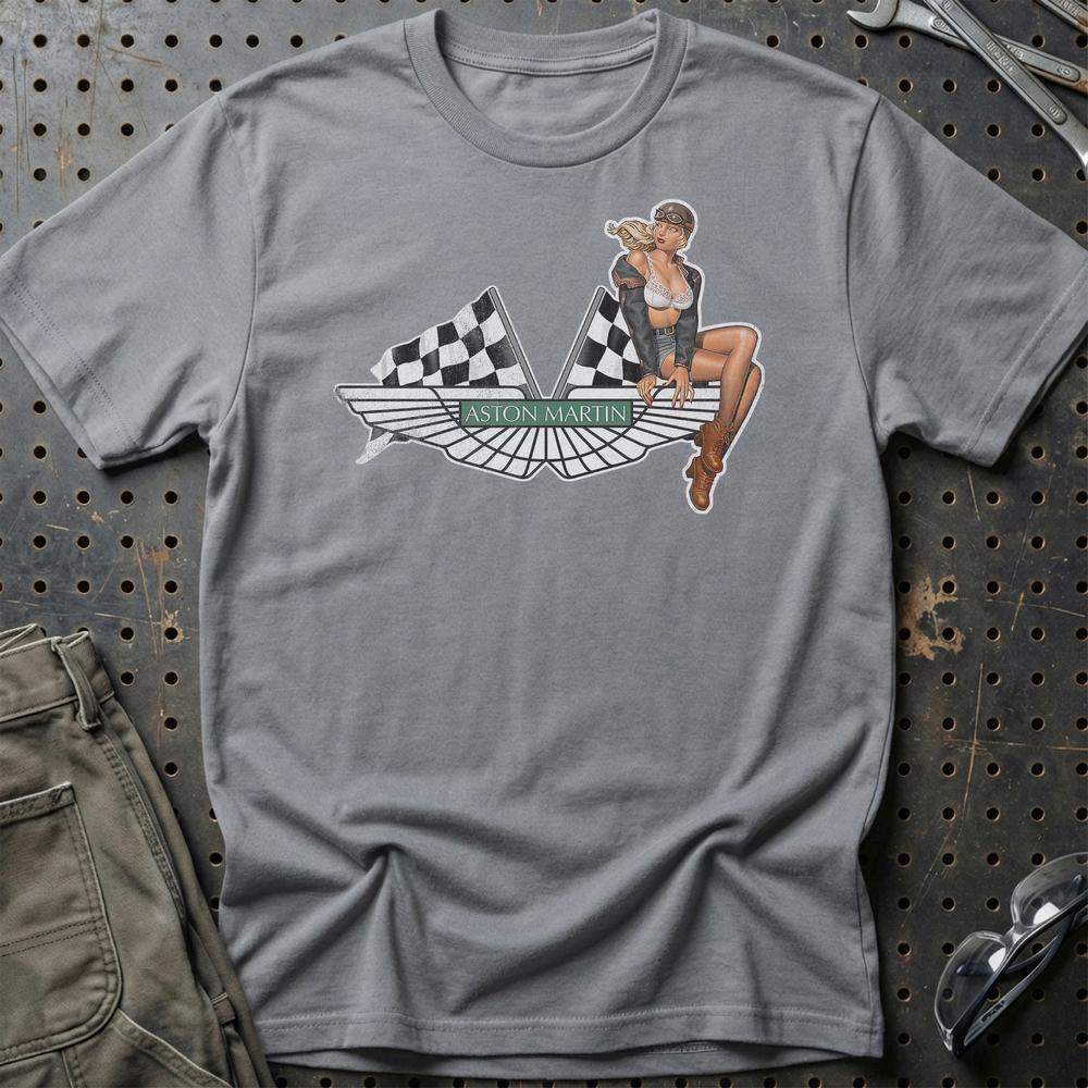 Aston Martin Pinup - Unisex T-Shirt , Bomuld-Beklædning-Aston Martin-Grå Sport-S-Garage Culture Shop- garage - man cave - merchandise