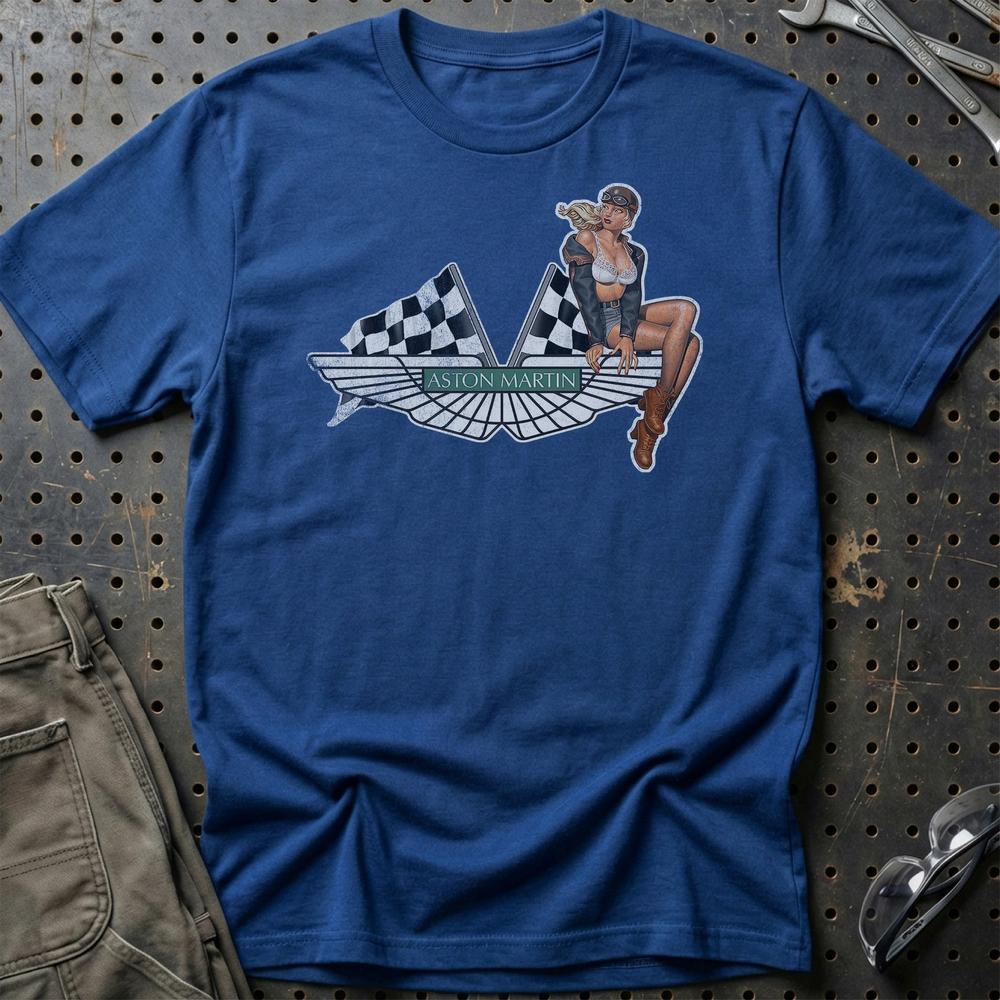 Aston Martin Pinup - Unisex T-Shirt , Bomuld-Beklædning-Aston Martin-Blå Royal-S-Garage Culture Shop- garage - man cave - merchandise