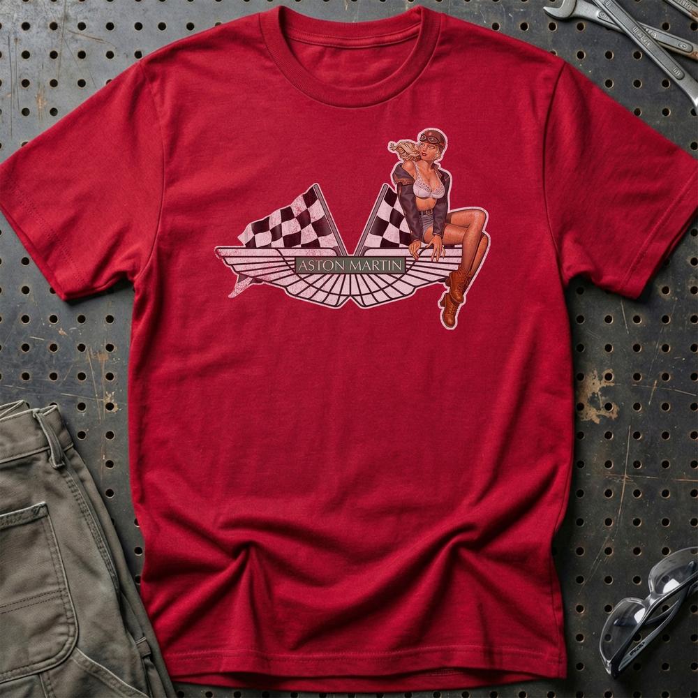 Aston Martin Pinup - Unisex T-Shirt , Bomuld-Beklædning-Aston Martin-Rød-S-Garage Culture Shop- garage - man cave - merchandise