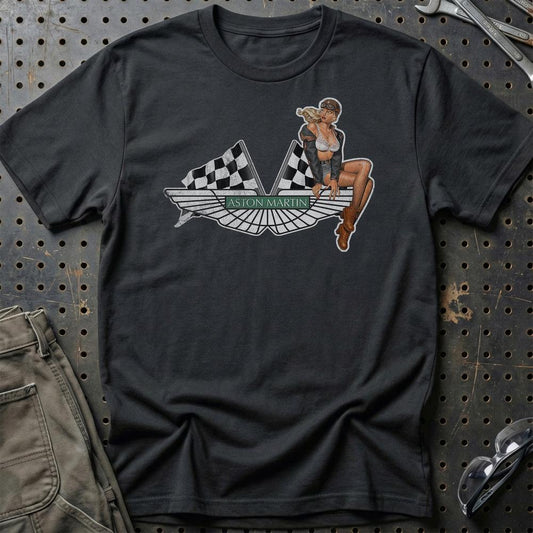 Aston Martin Pinup - Unisex T-Shirt , Bomuld-Beklædning-Aston Martin-Sort-S-Garage Culture Shop- garage - man cave - merchandise