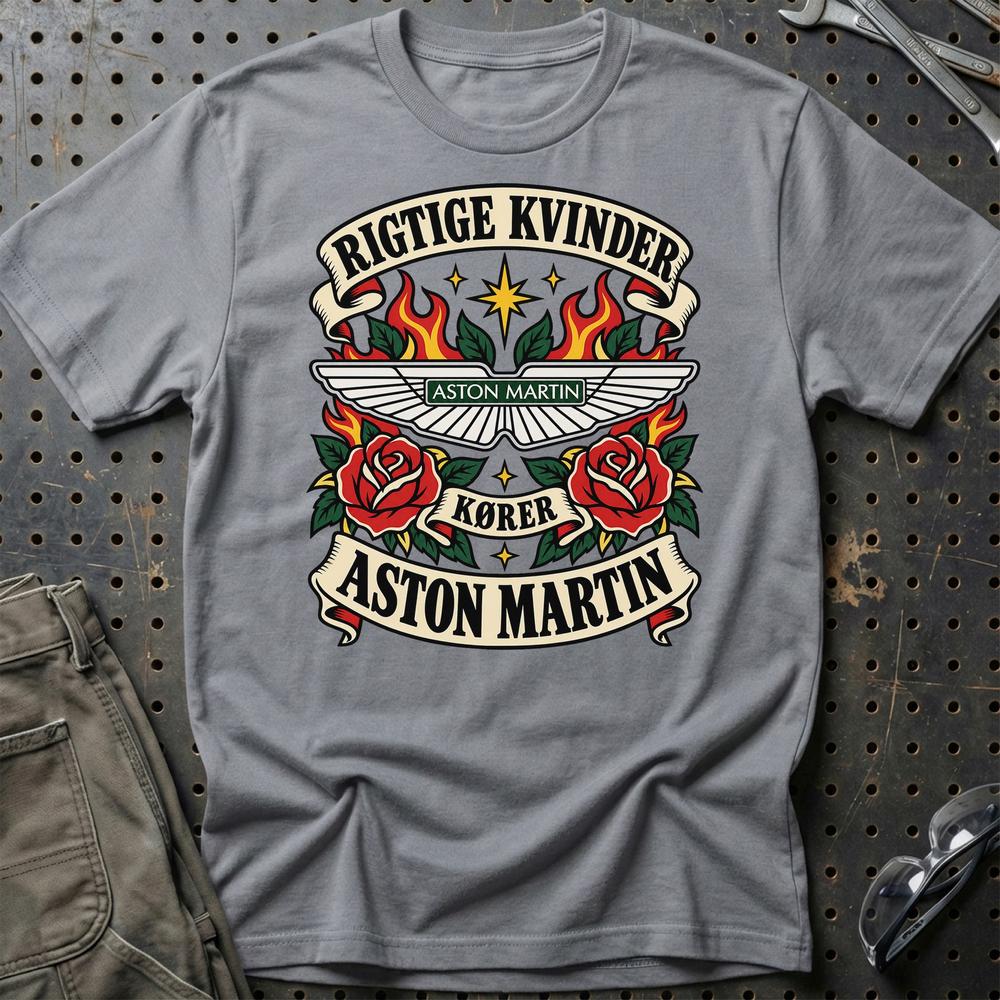 Aston Martin Rigtige Kvinder Kører – Roser og Flammer T-Shirt-Beklædning-Aston Martin-Grå Sport-S-Garage Culture Shop- garage - man cave - merchandise