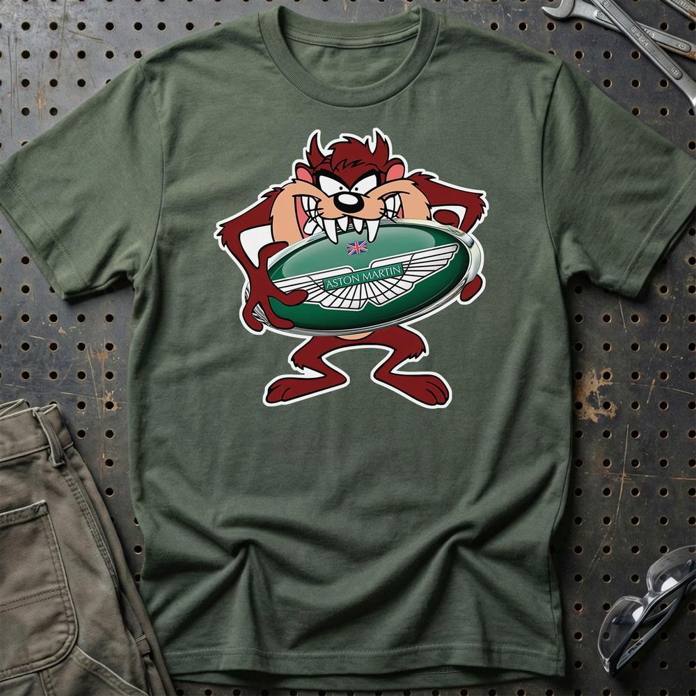 Aston Martin TAZ Unisex T-Shirt , Bomuld-Beklædning-Aston Martin-Grøn Militær-S-Garage Culture Shop- garage - man cave - merchandise