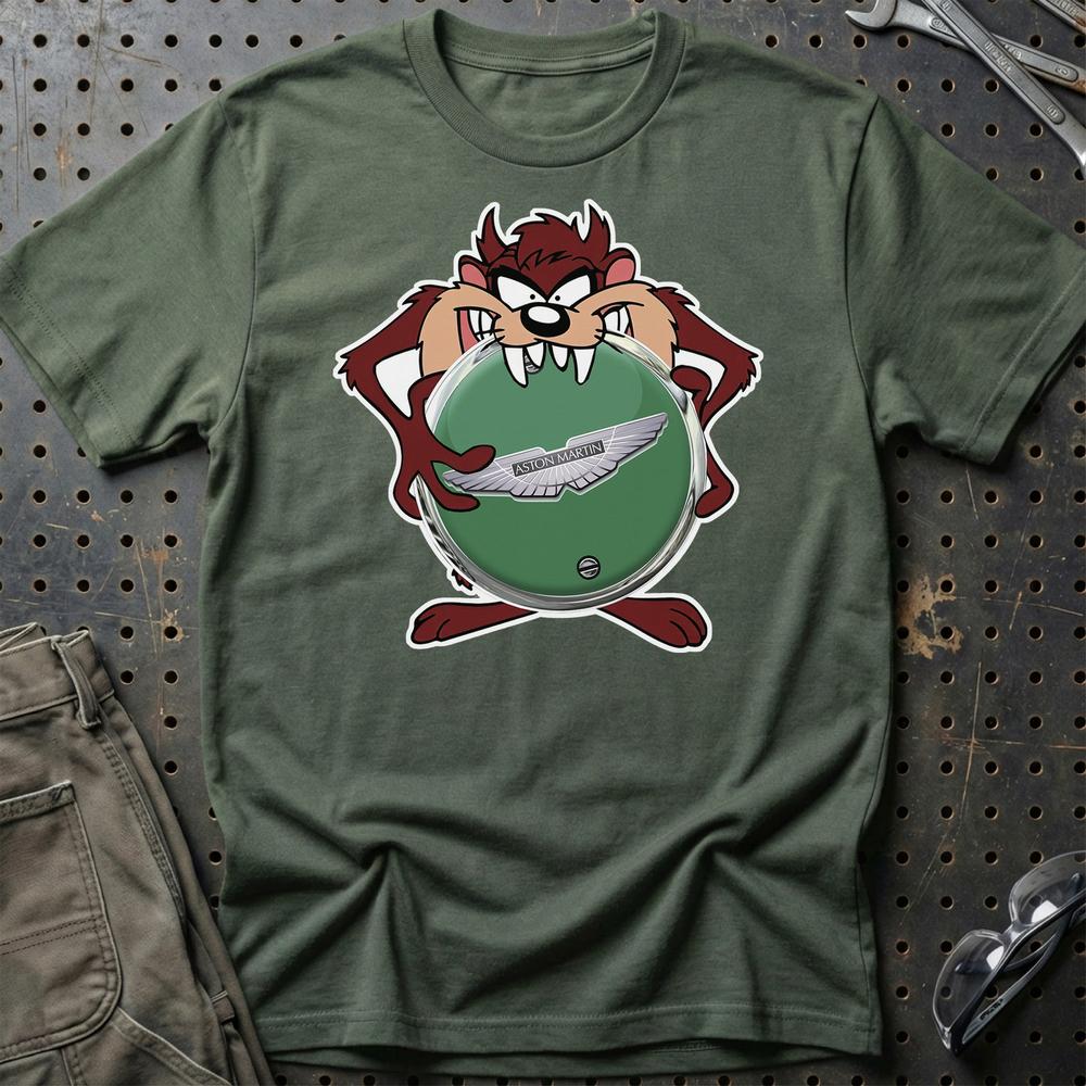 Aston Martin TAZ Unisex T-Shirt , Bomuld-Beklædning-Aston Martin-Grøn Militær-S-Garage Culture Shop- garage - man cave - merchandise