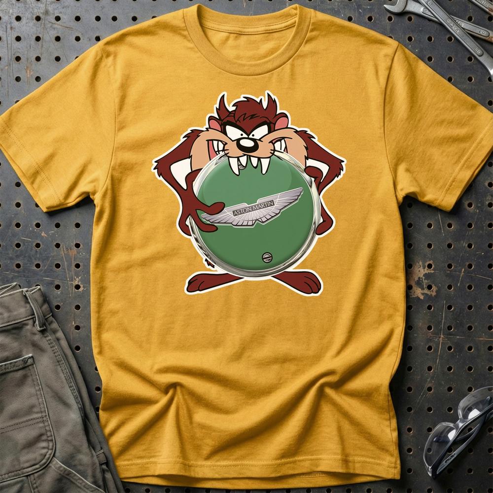Aston Martin TAZ Unisex T-Shirt , Bomuld-Beklædning-Aston Martin-Guld-S-Garage Culture Shop- garage - man cave - merchandise