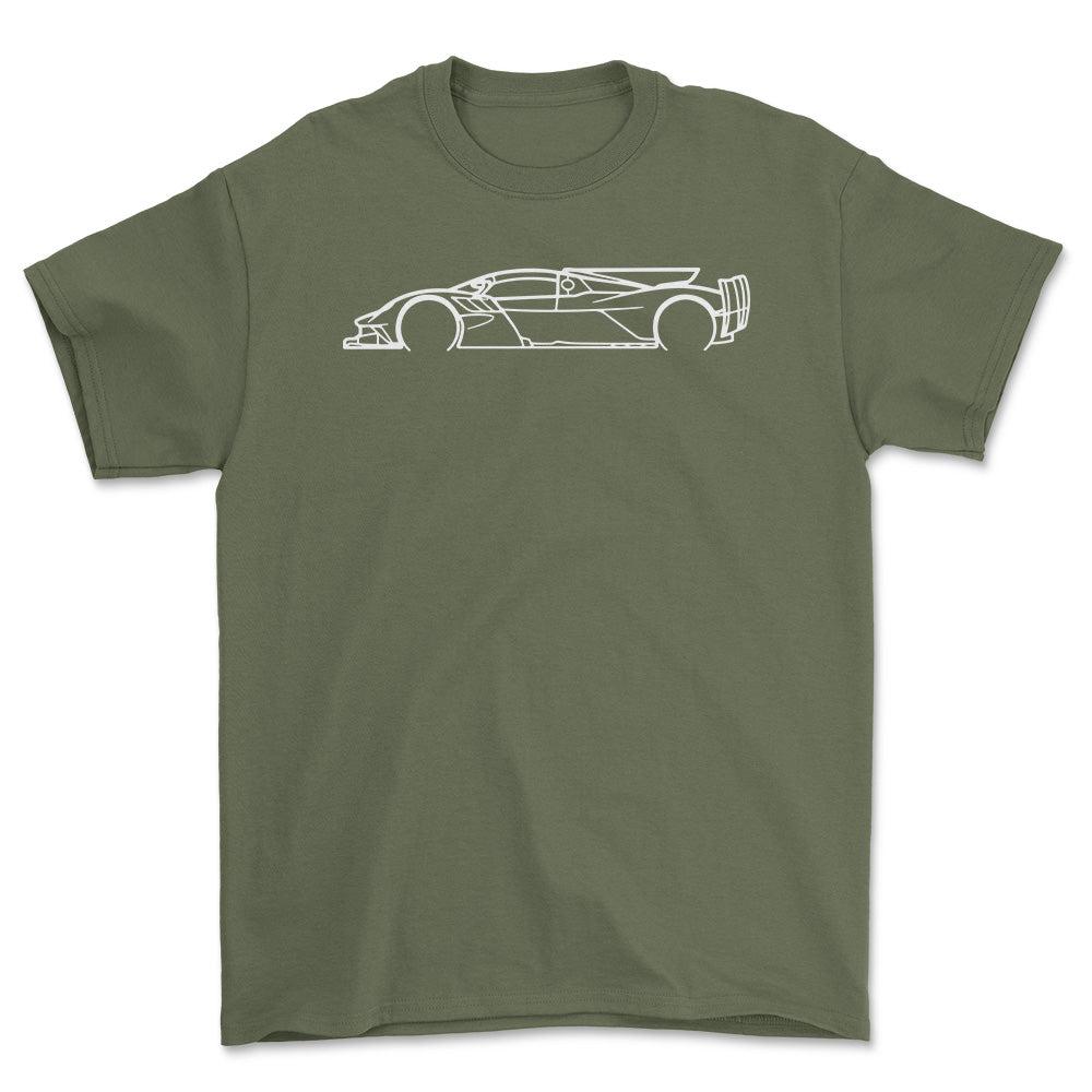 Aston Martin Valkyrie AMR Outline - Unisex T-Shirt , Bomuld-Beklædning-Aston Martin-Grøn Militær-S-Forside-Garage Culture Shop- garage - man cave - merchandise