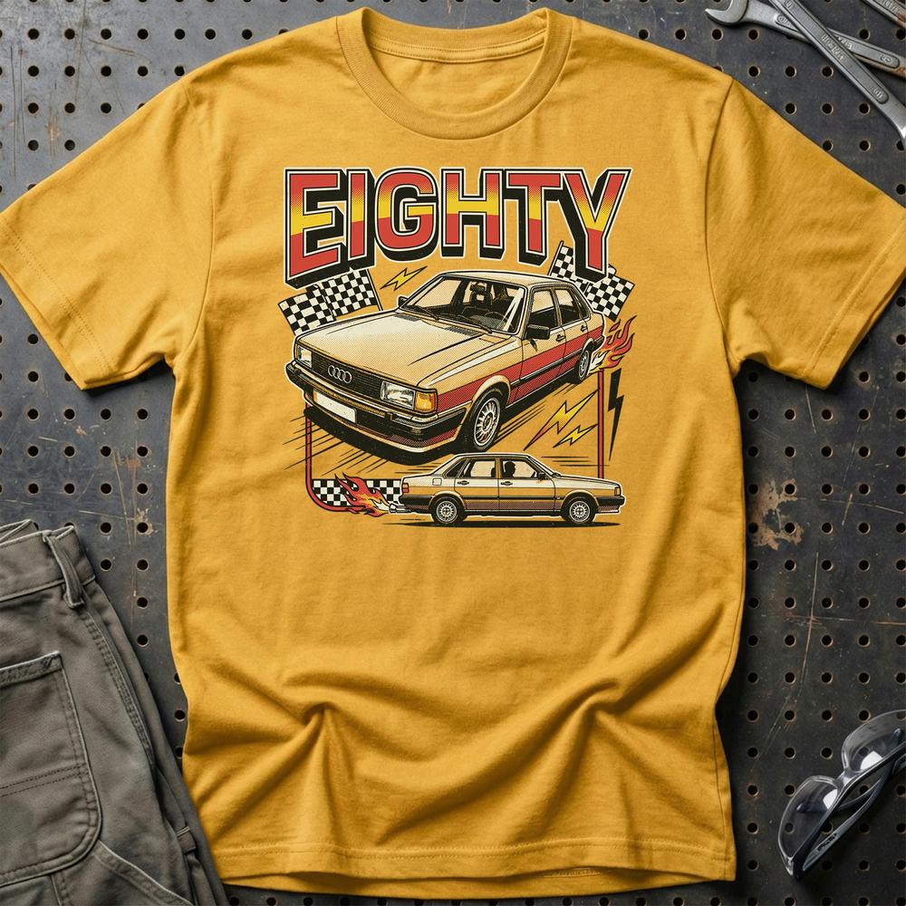 Audi 80 Eighties Thunder Retro Performance T-Shirt-Beklædning-Audi-Guld-S-Garage Culture Shop- garage - man cave - merchandise