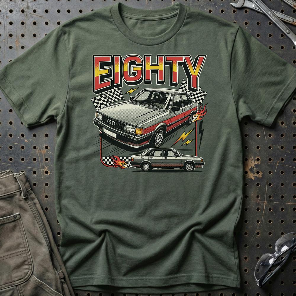 Audi 80 Eighties Thunder Retro Performance - Unisex T-Shirt-Beklædning-Audi-Grøn Militær-S-Garage Culture Shop- garage - man cave - merchandise