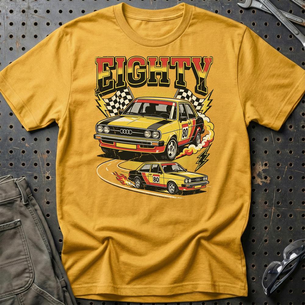 Audi 80 Eighty Rally Retro 80s Performance T-Shirt-Beklædning-Audi-Guld-S-Garage Culture Shop- garage - man cave - merchandise