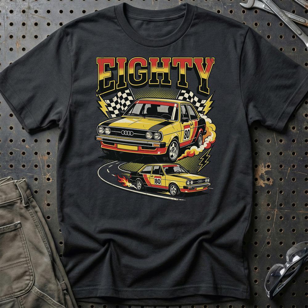 Audi 80 Eighty Rally Retro 80s Performance T-Shirt-Beklædning-Audi-Sort-S-Garage Culture Shop- garage - man cave - merchandise