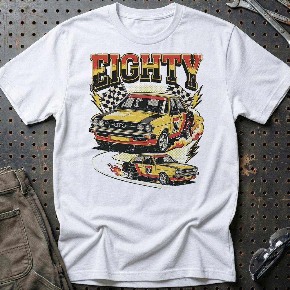 Audi 80 Eighty Rally Retro 80s Performance - Unisex T-Shirt-Beklædning-Audi-Hvid-S-Garage Culture Shop- garage - man cave - merchandise