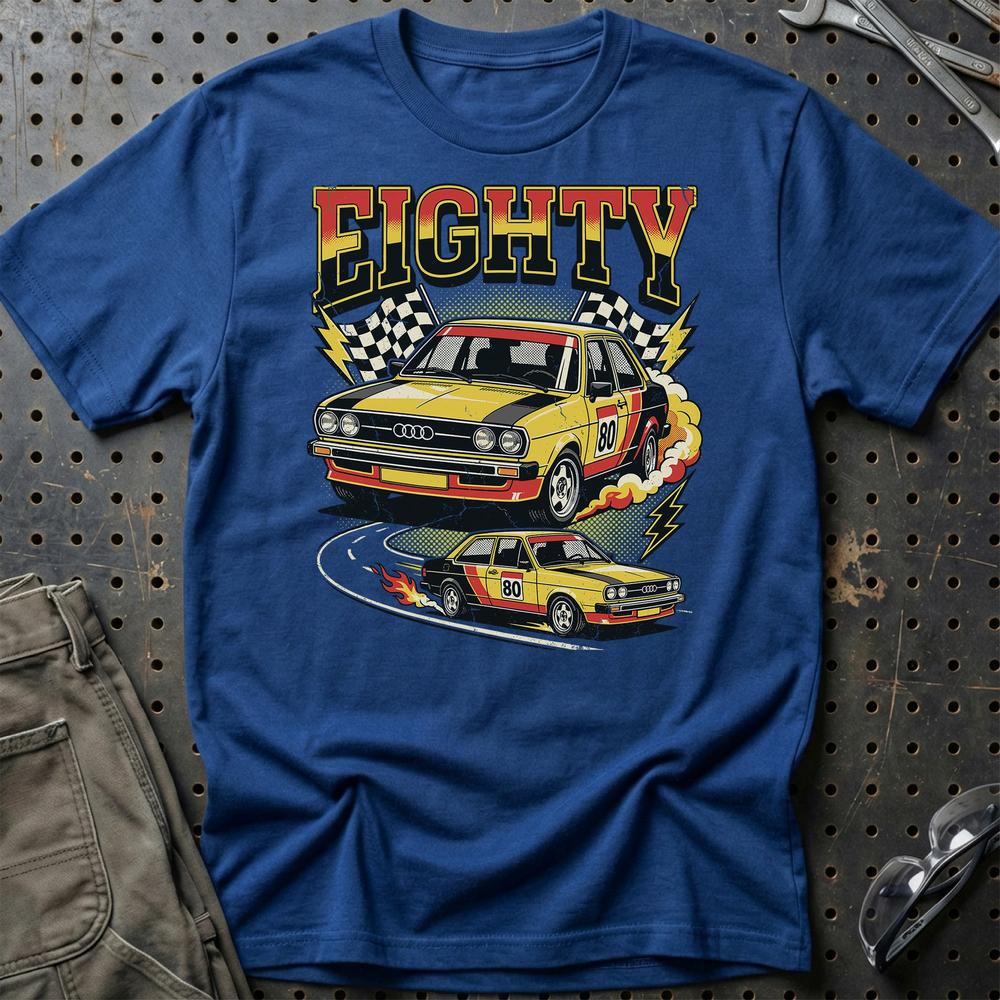 Audi 80 Eighty Rally Retro 80s Performance - Unisex T-Shirt-Beklædning-Audi-Blå Royal-S-Garage Culture Shop- garage - man cave - merchandise