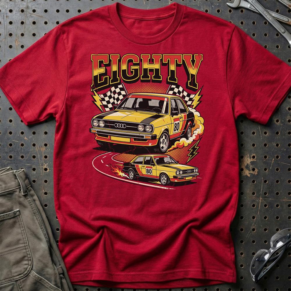 Audi 80 Eighty Rally Retro 80s Performance - Unisex T-Shirt-Beklædning-Audi-Rød-S-Garage Culture Shop- garage - man cave - merchandise