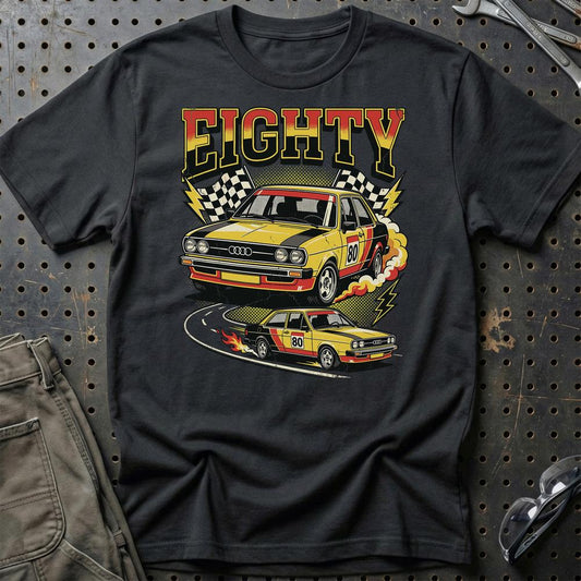 Audi 80 Eighty Rally Retro 80s Performance - Unisex T-Shirt-Beklædning-Audi-Sort-S-Garage Culture Shop- garage - man cave - merchandise