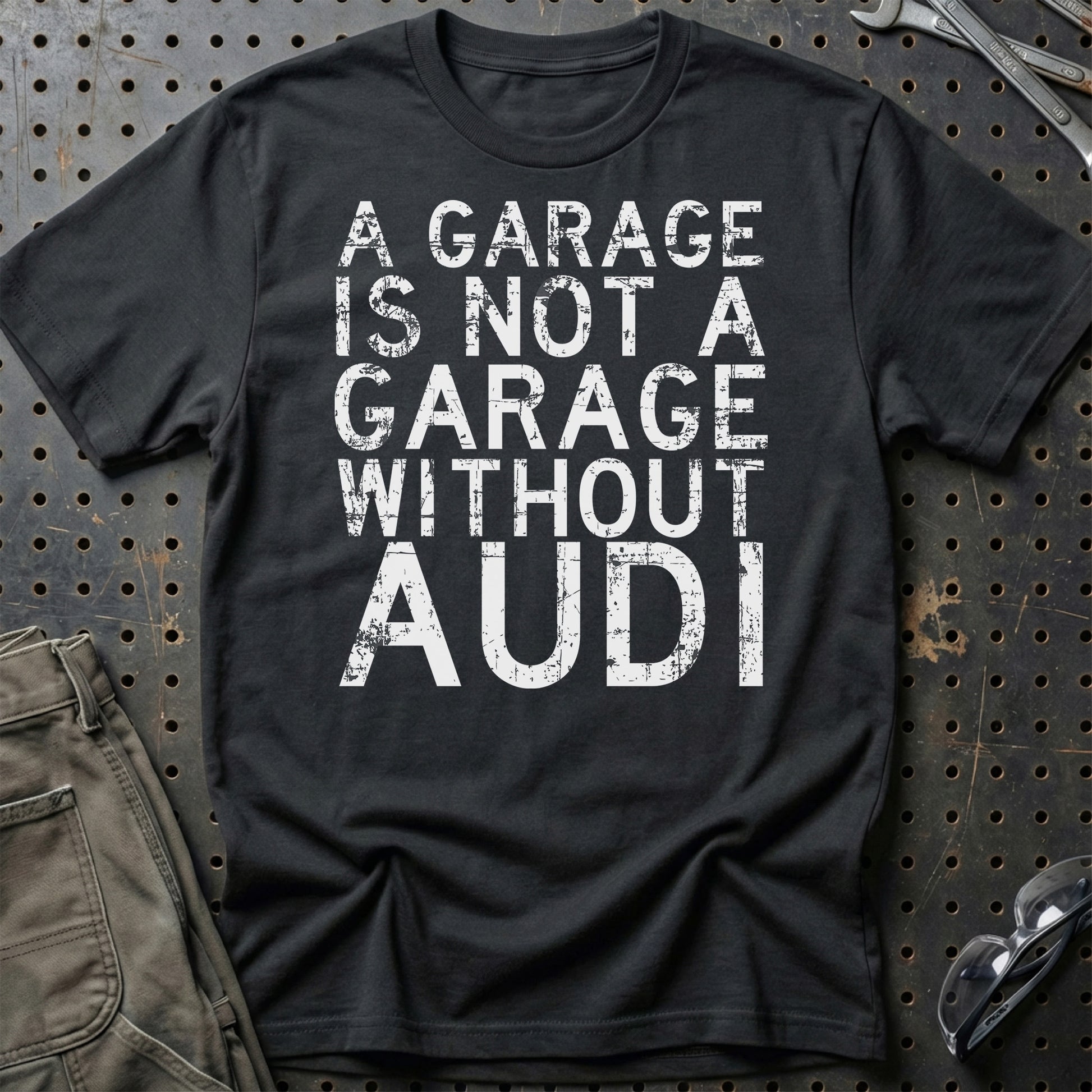 Audi A Garage Is Not A Garage Without Audi Unisex T-Shirt , Bomuld-Beklædning-Audi-Sort-S-Garage Culture Shop- garage - man cave - merchandise