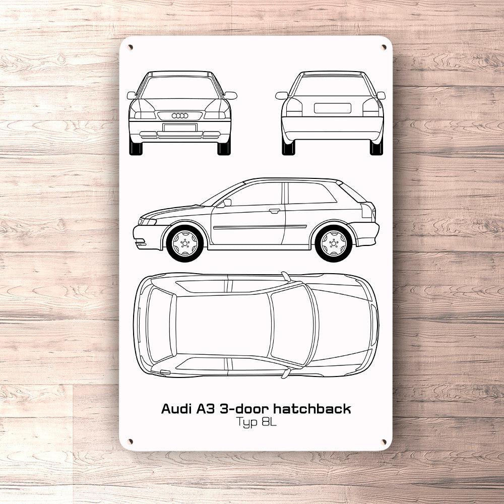 Audi A3 Typ 8L Blueprint Skilte, Musemåtte, Dørmåtte-Blueprint-Audi-Garage Culture Shop- garage - man cave - merchandise