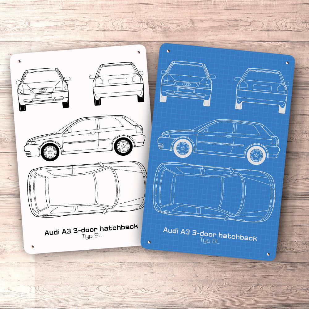 Audi A3 Typ 8L Blueprint Skilte, Musemåtte, Dørmåtte-Blueprint-Audi-Garage Culture Shop- garage - man cave - merchandise