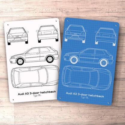 Audi A3 Typ 8L Blueprint Skilte, Musemåtte, Dørmåtte-Blueprint-Audi-Garage Culture Shop- garage - man cave - merchandise