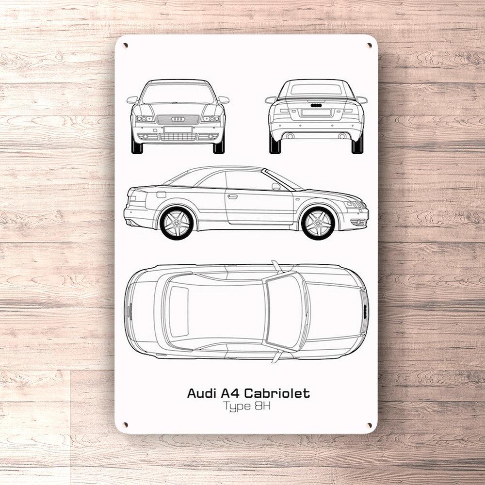 Audi A4 Cabriolet Type 8H Blueprint Skilte, Musemåtte, Dørmåtte , Plakat-Blueprint-Audi-Garage Culture Shop- garage - man cave - merchandise