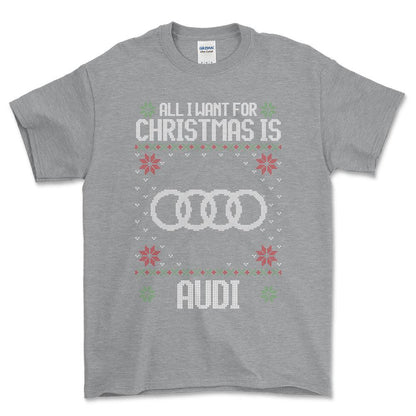 Audi - All I Want For Christmas - Unisex T-Shirt , Bomuld-Beklædning-Audi-Grå Sport-S-Forside-Garage Culture Shop- garage - man cave - merchandise