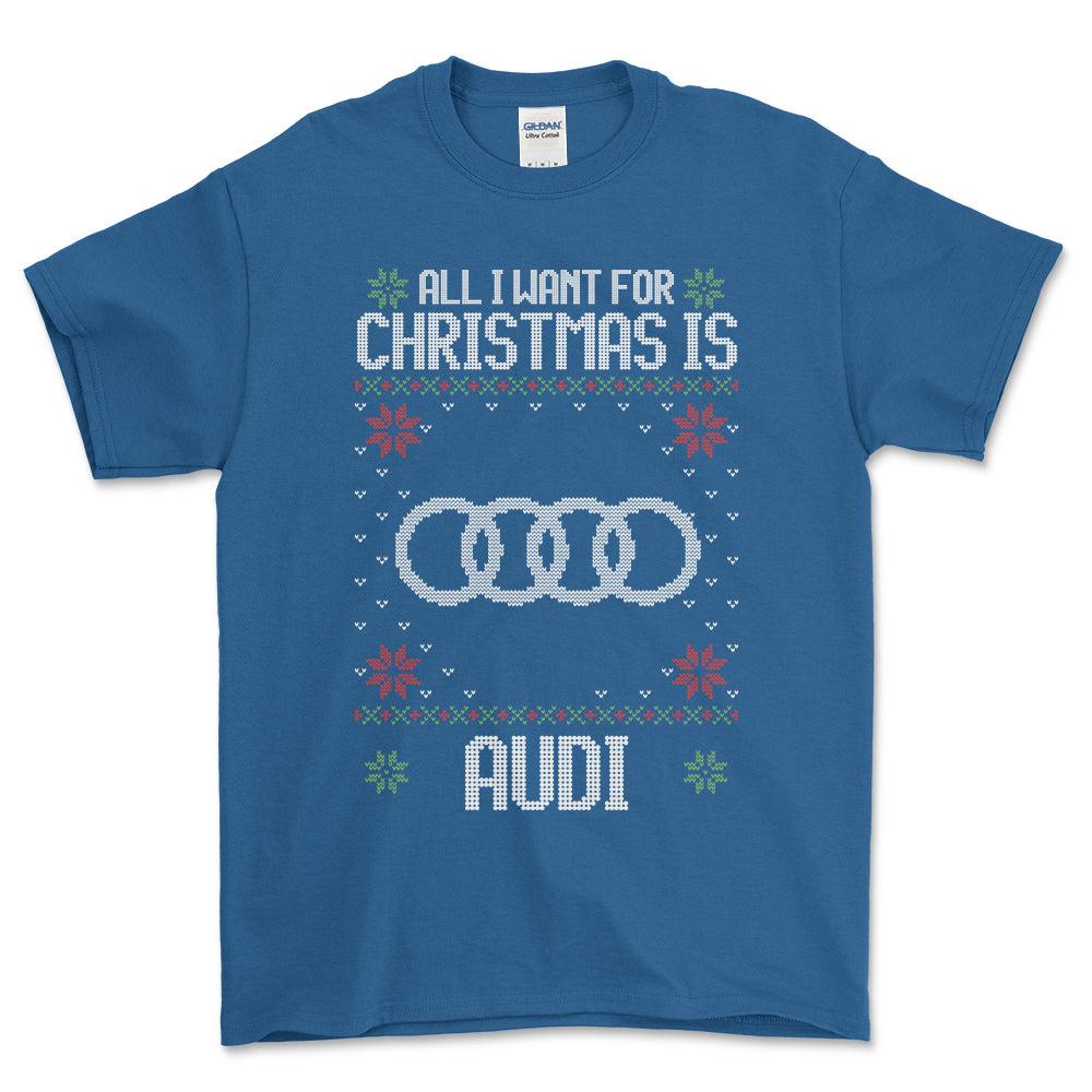 Audi - All I Want For Christmas - Unisex T-Shirt , Bomuld-Beklædning-Audi-Blå Royal-S-Forside-Garage Culture Shop- garage - man cave - merchandise