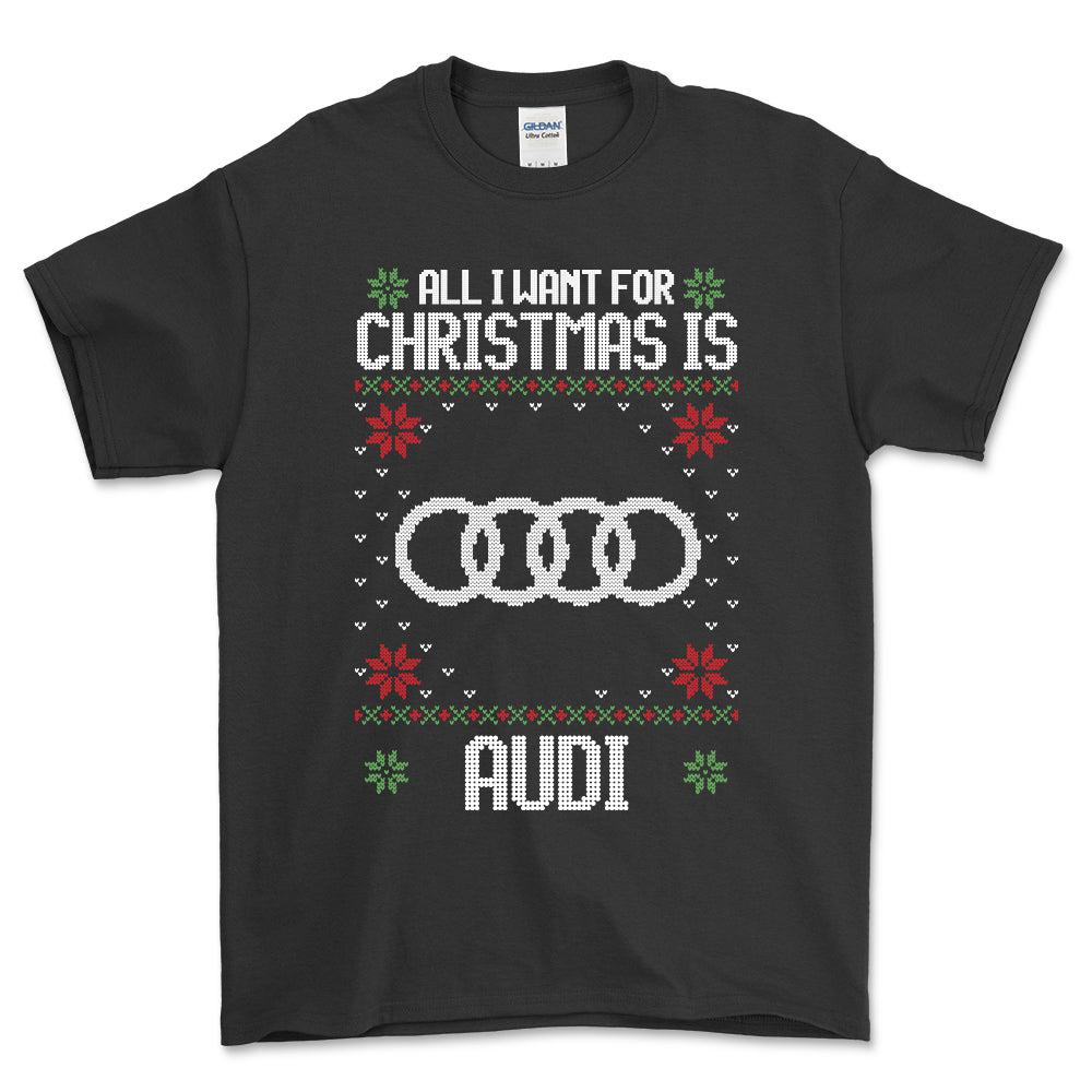 Audi - All I Want For Christmas - Unisex T-Shirt , Bomuld-Beklædning-Audi-Sort-S-Garage Culture Shop- garage - man cave - merchandise