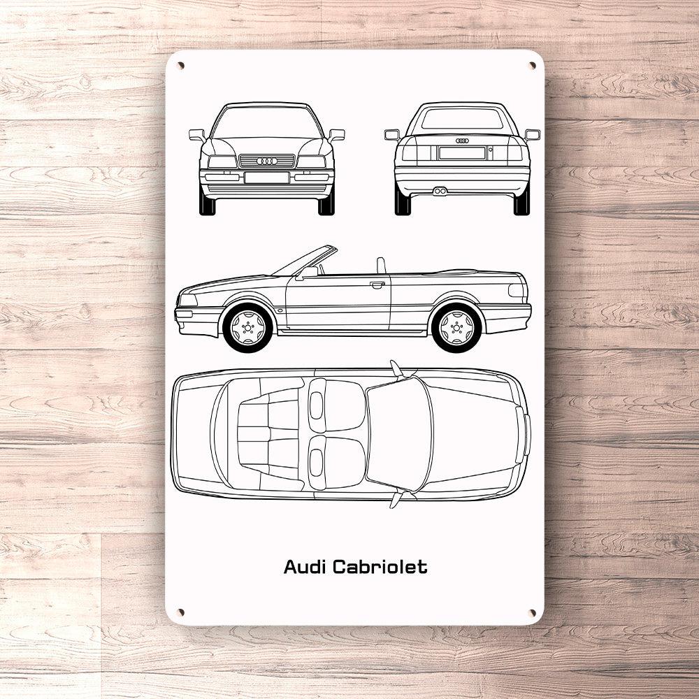 Audi Cabriolet Blueprint Skilte, Musemåtte, Dørmåtte , Plakat-Blueprint-Audi-Garage Culture Shop- garage - man cave - merchandise