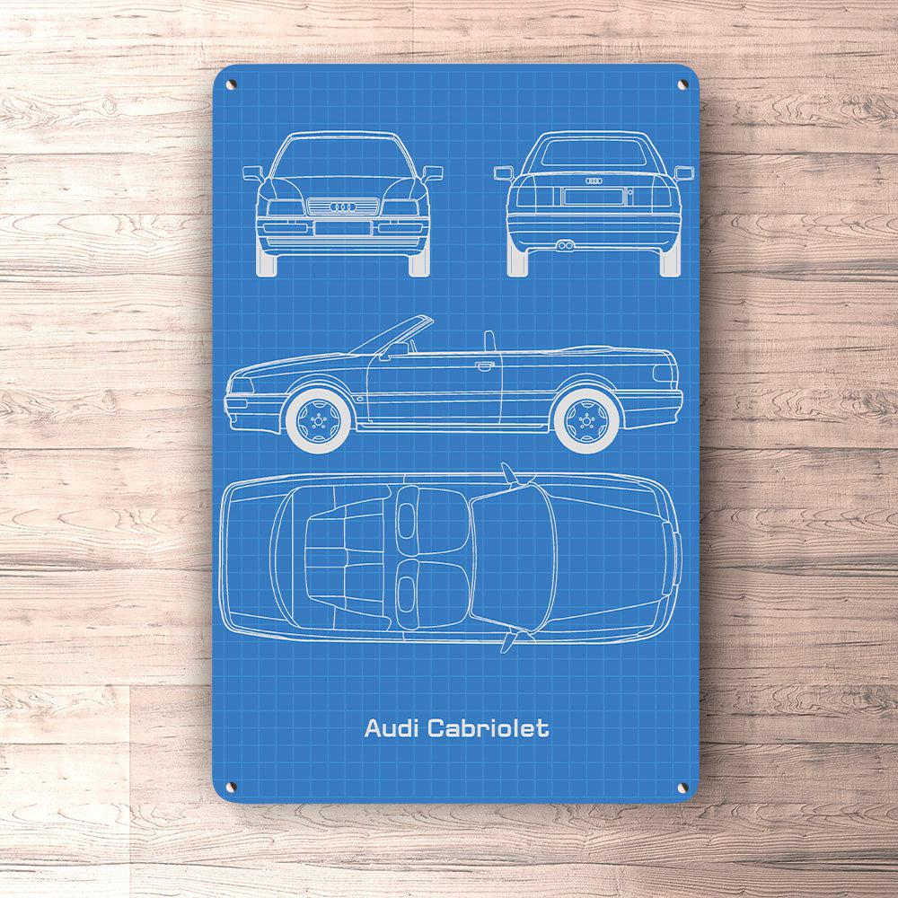 Audi Cabriolet Blueprint Skilte, Musemåtte, Dørmåtte , Plakat-Blueprint-Audi-Garage Culture Shop- garage - man cave - merchandise