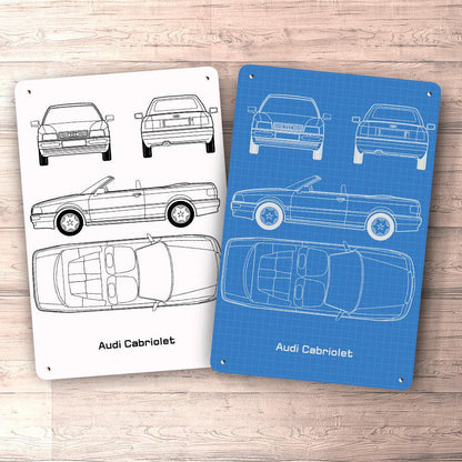Audi Cabriolet Blueprint Skilte, Musemåtte, Dørmåtte , Plakat-Blueprint-Audi-Garage Culture Shop- garage - man cave - merchandise