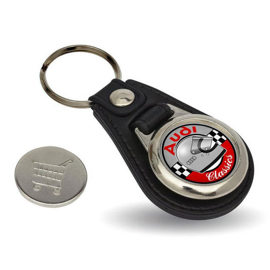 Audi Classics - Nøglering med Indkøbsvognsmønt – Metal & Kunstlæder-Nøglering-Audi-Garage Culture Shop- garage - man cave - merchandise