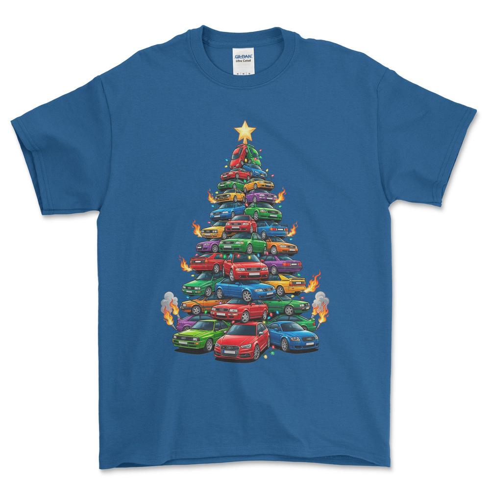 Audi Juletræ Christmas Tree - Unisex T-Shirt-Beklædning-Audi-Blå Royal-S-Forside-Garage Culture Shop- garage - man cave - merchandise