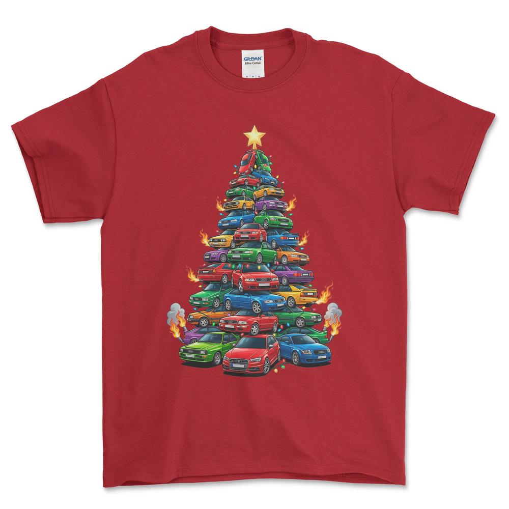 Audi Juletræ Christmas Tree - Unisex T-Shirt-Beklædning-Audi-Rød-S-Forside-Garage Culture Shop- garage - man cave - merchandise