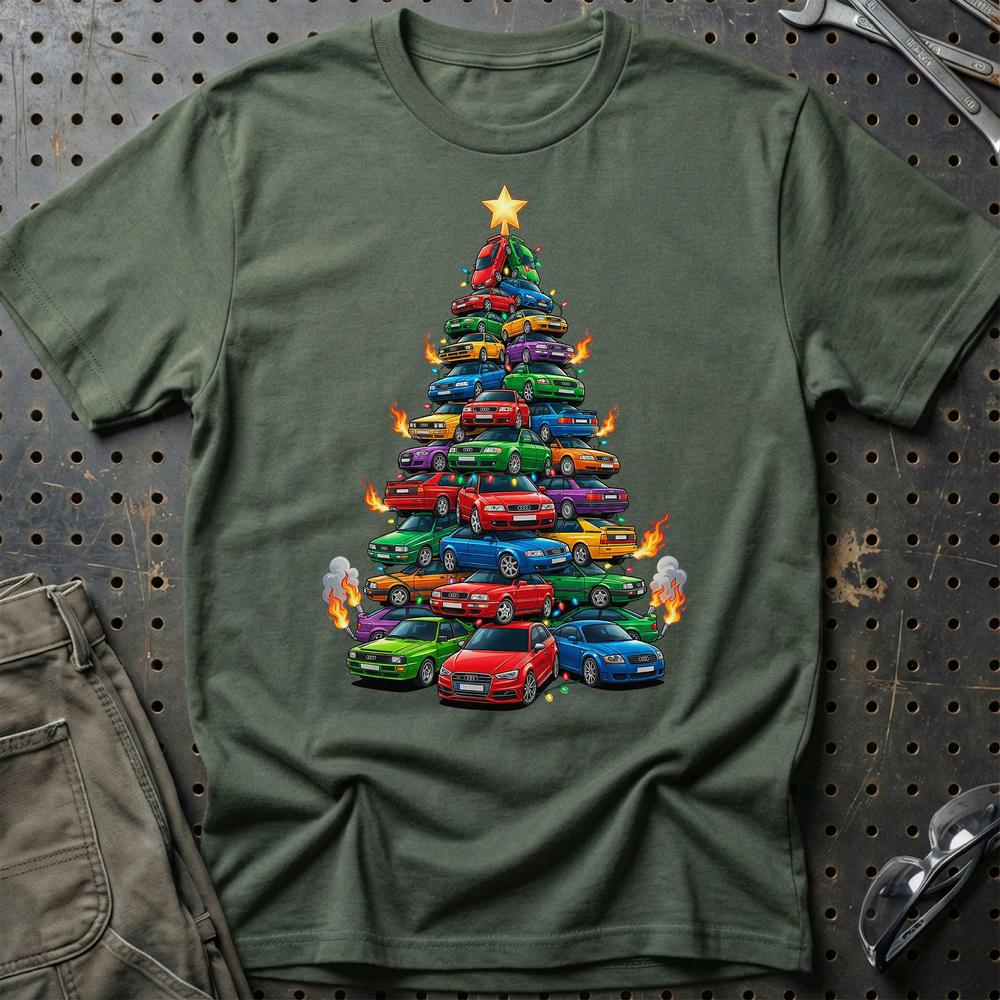 Audi Juletræ Christmas Tree - Unisex T-Shirt-Beklædning-Audi-Grøn Militær-S-Garage Culture Shop- garage - man cave - merchandise