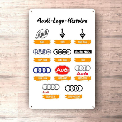 Audi Logo Histoire Skilte, Musemåtte, Dørmåtte , Plakat-Skilte-Audi-Garage Culture Shop- garage - man cave - merchandise