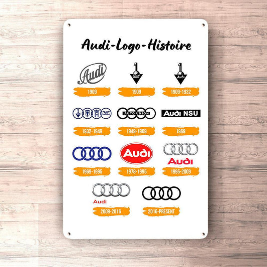 Audi Logo Histoire Skilte, Musemåtte, Dørmåtte , Plakat-Skilte-Audi-Garage Culture Shop- garage - man cave - merchandise